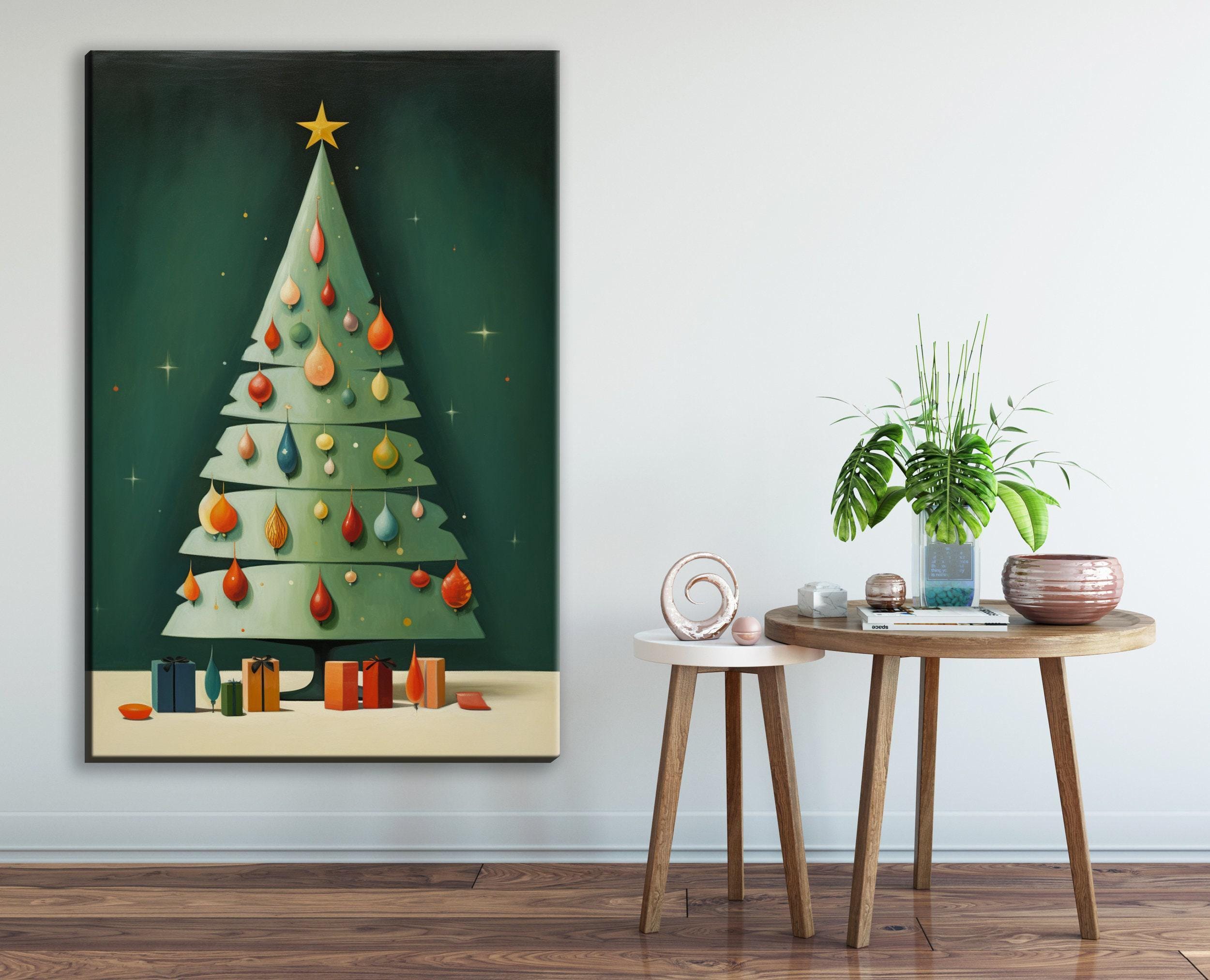 Christmas Tree Canvas Art - Retro Holiday Decor | Large Gallery Wrapped Print