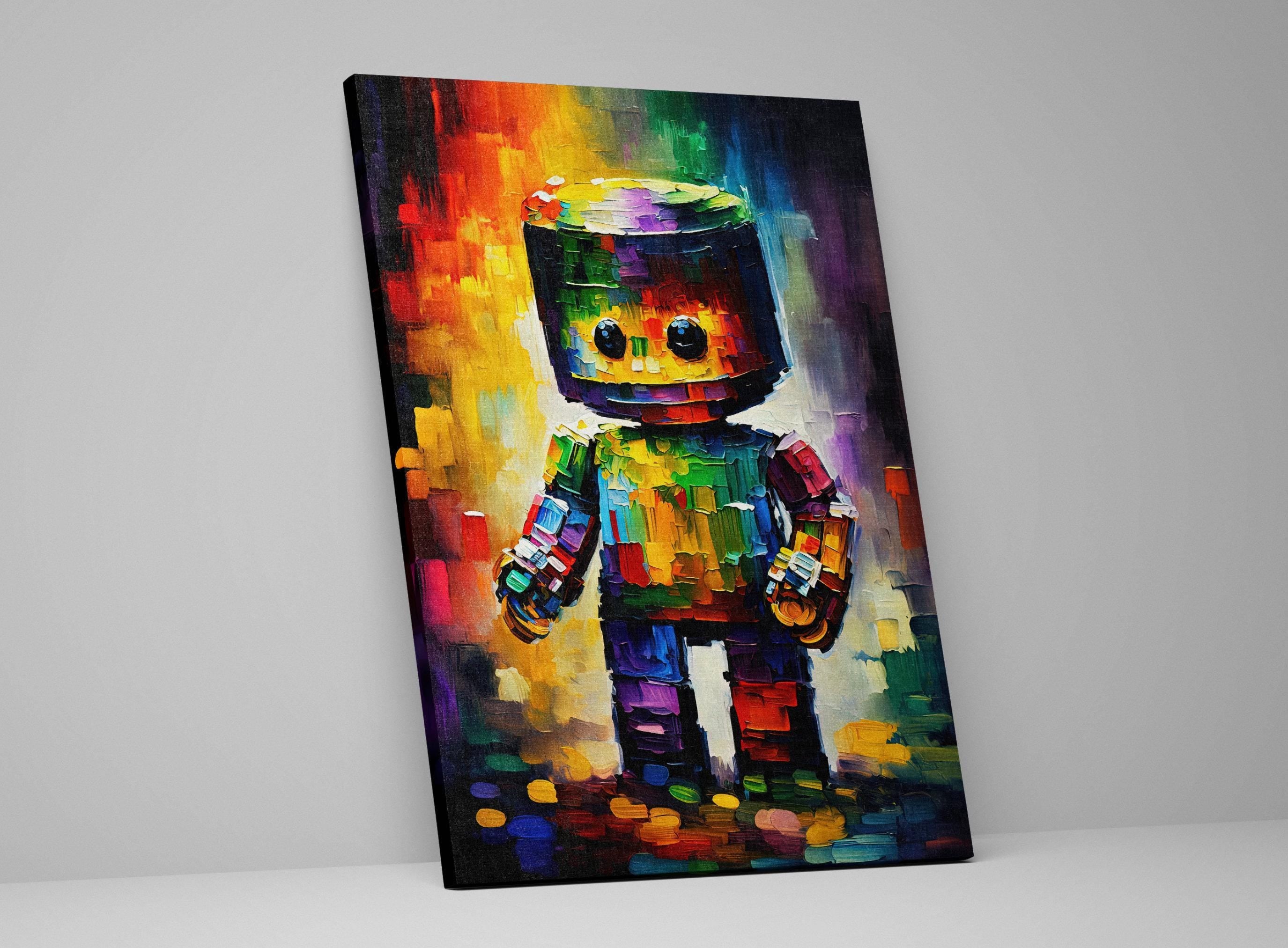 Cute Robot Art - Kids Robot Painting | Whimsical Nursery Room Decor Print