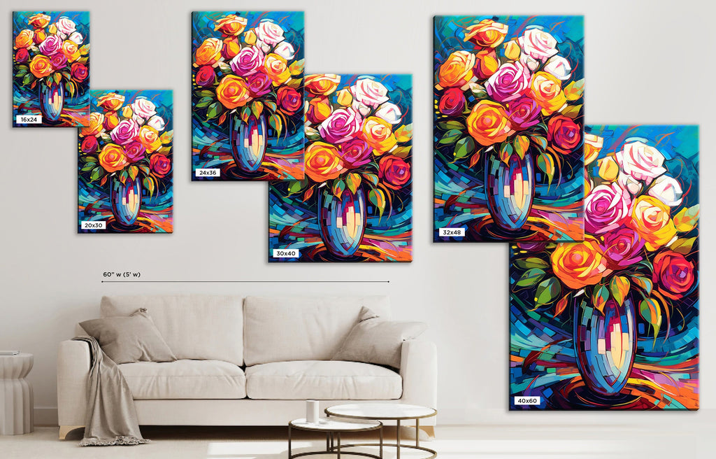 Rose Bouquet Painting - Vibrant Floral Wall Decor | Large Canvas Print
