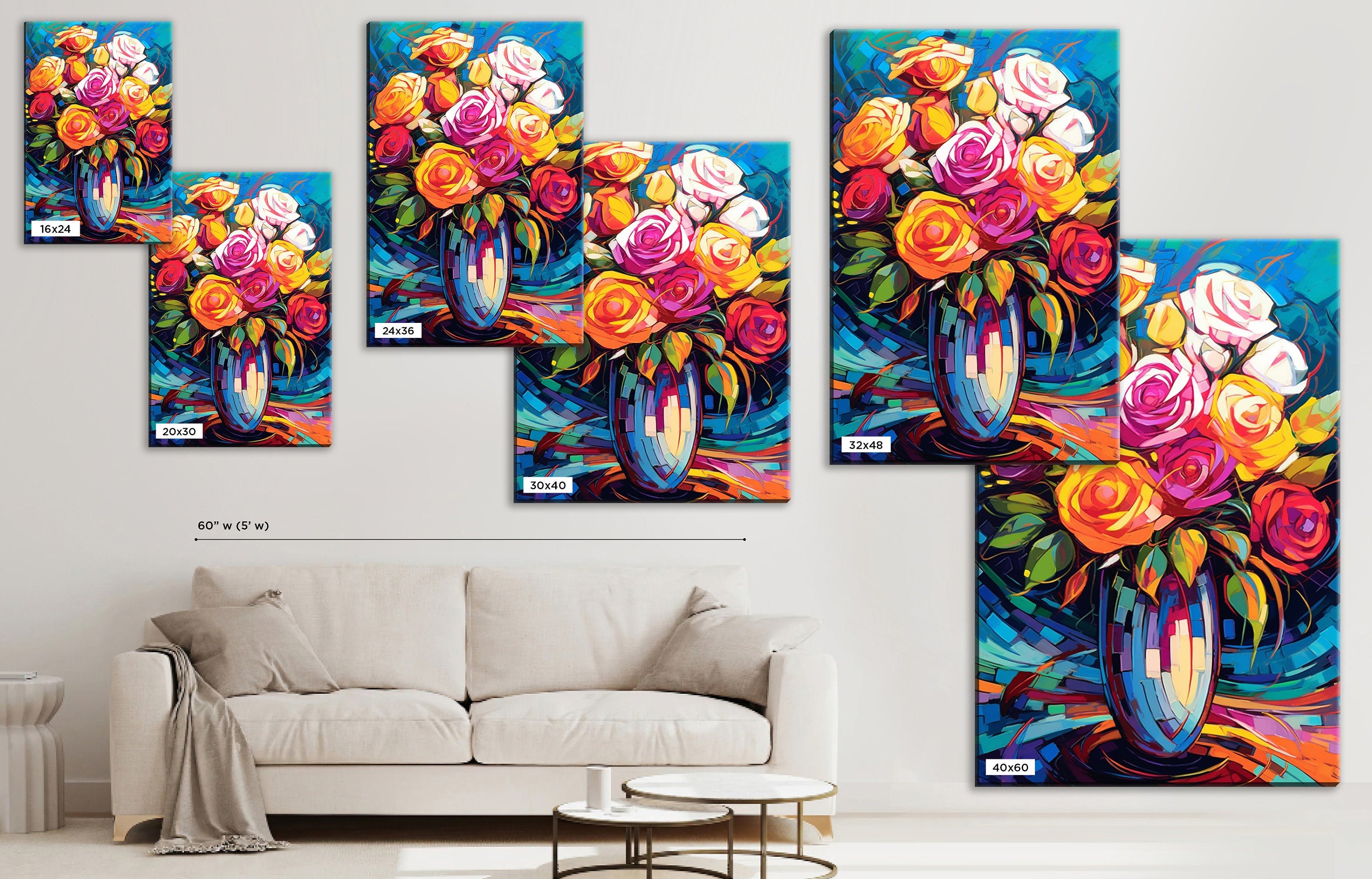 Rose Bouquet Painting - Vibrant Floral Wall Decor | Large Canvas Print