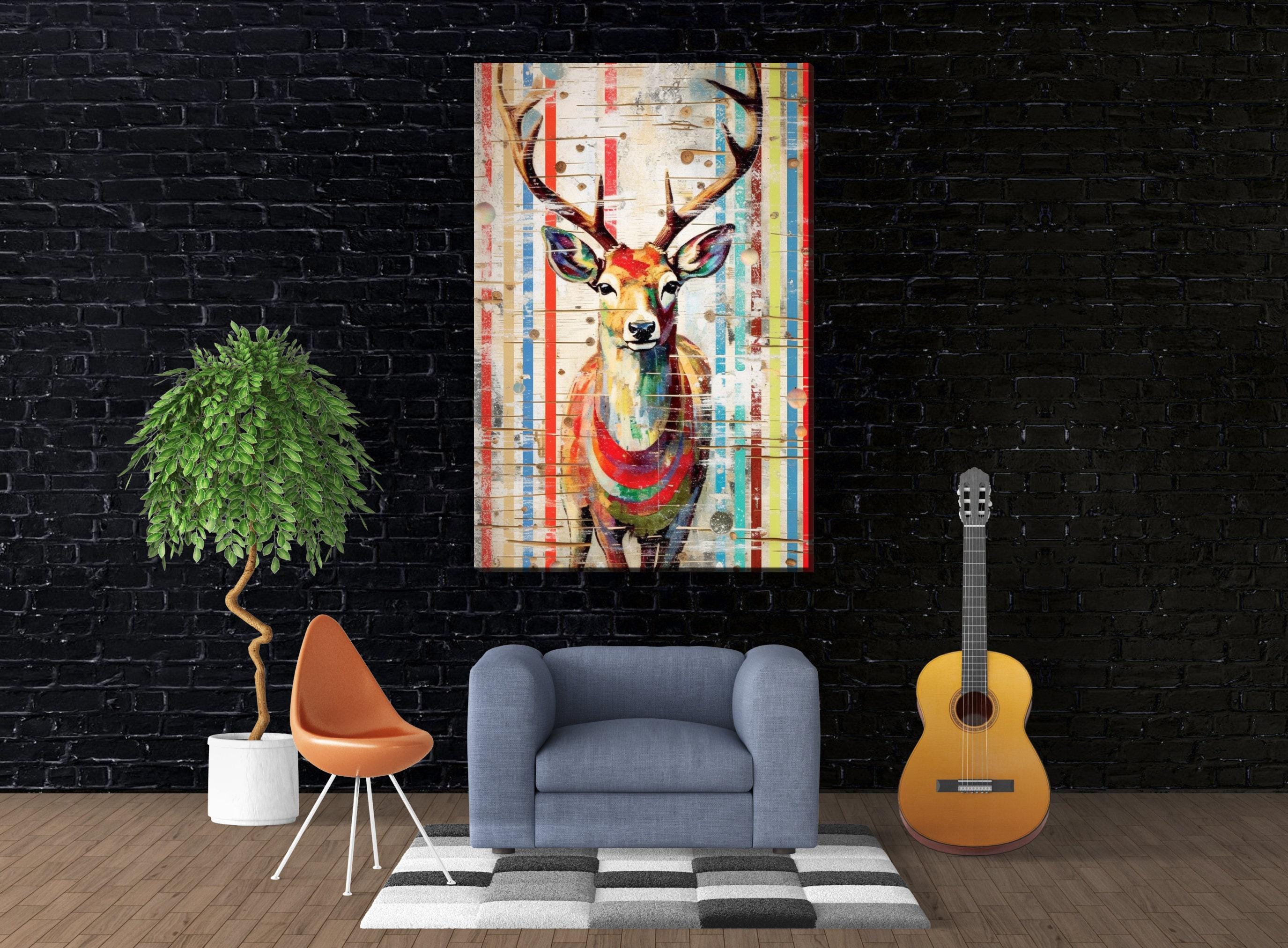 Reindeer Canvas Art – Woodland Christmas Wall Decor | Gallery Wrapped Holiday Print