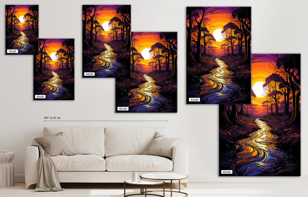 African River Canvas | Jungle Sunrise Forest - Gallery Wrapped Large Canvas Art
