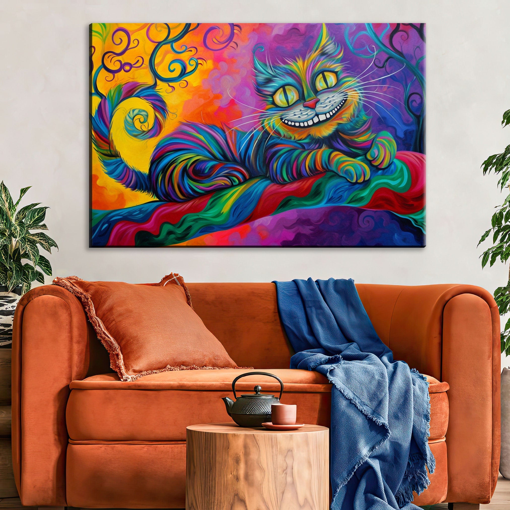 Cheshire Cat Painting – Gallery Wrapped Canvas | Fantasy Wall Art, Extra Large