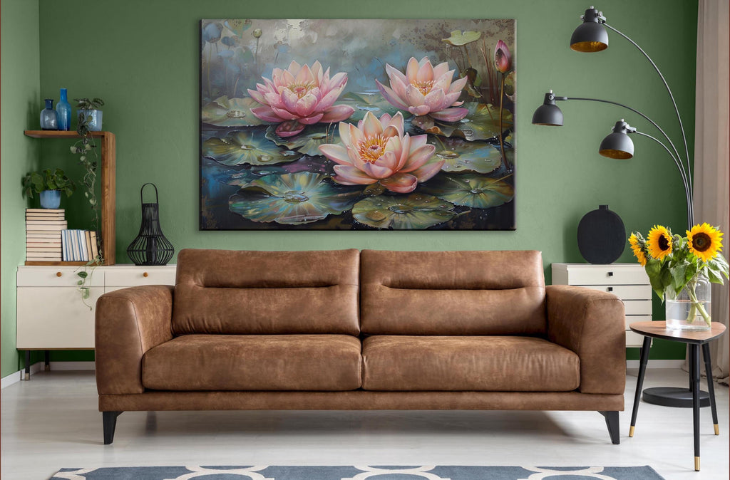 Water Lilies Canvas Art – Large Gallery-Wrapped Botanical Wall Decor, Ready to Hang