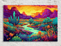 Neon Desert Canvas - Vibrant Southwest Wall Art | Phad Style Painting on Large Canvas