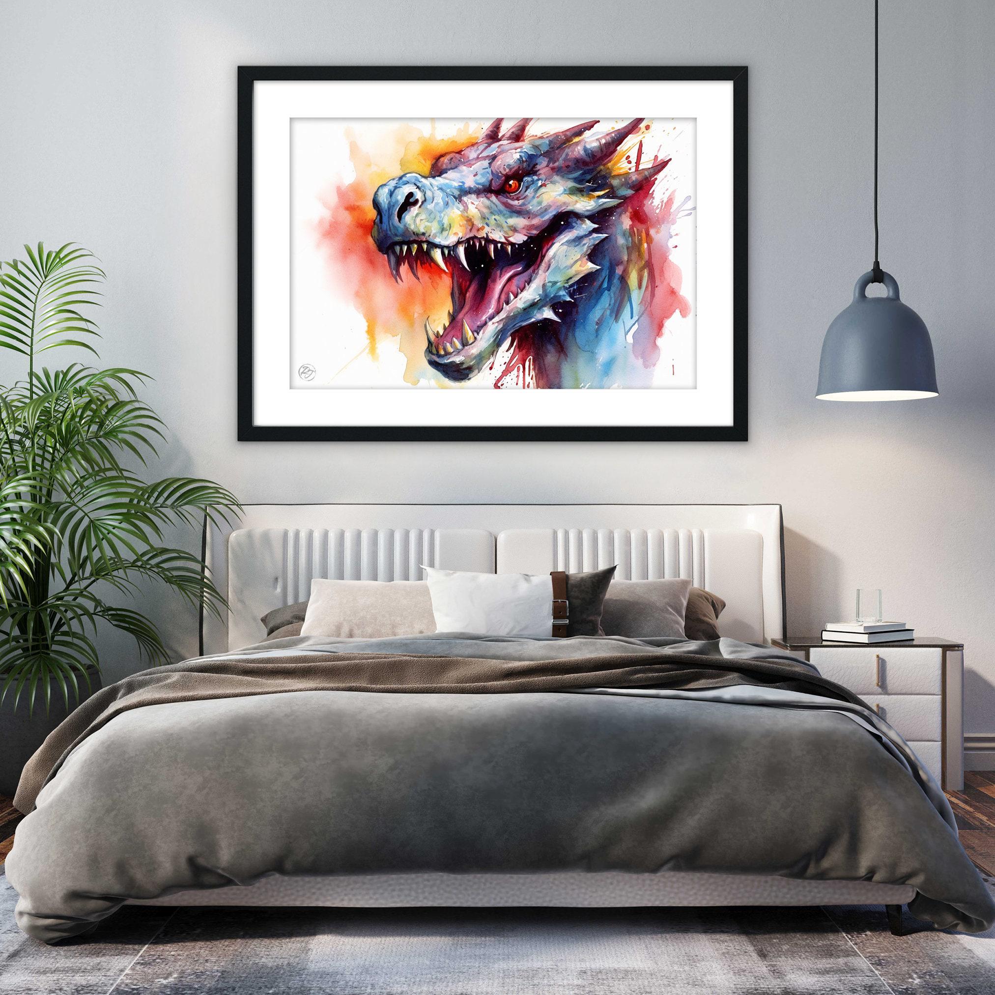 Fantasy Serpent Charm: Dragon Watercolor Painting, Giclee Print on Canvas, Artist Paper, Watercolor Paper, Available in Extra Large Sizes