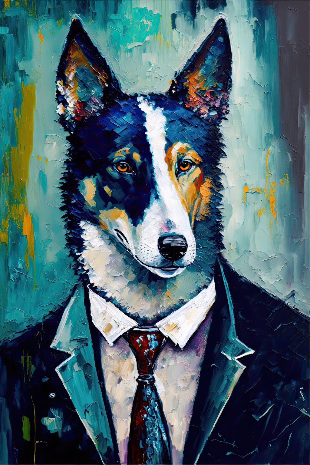 Dog In Suit Art – Funny Dog Canvas Mixed Breed Husky German Shepherd Print