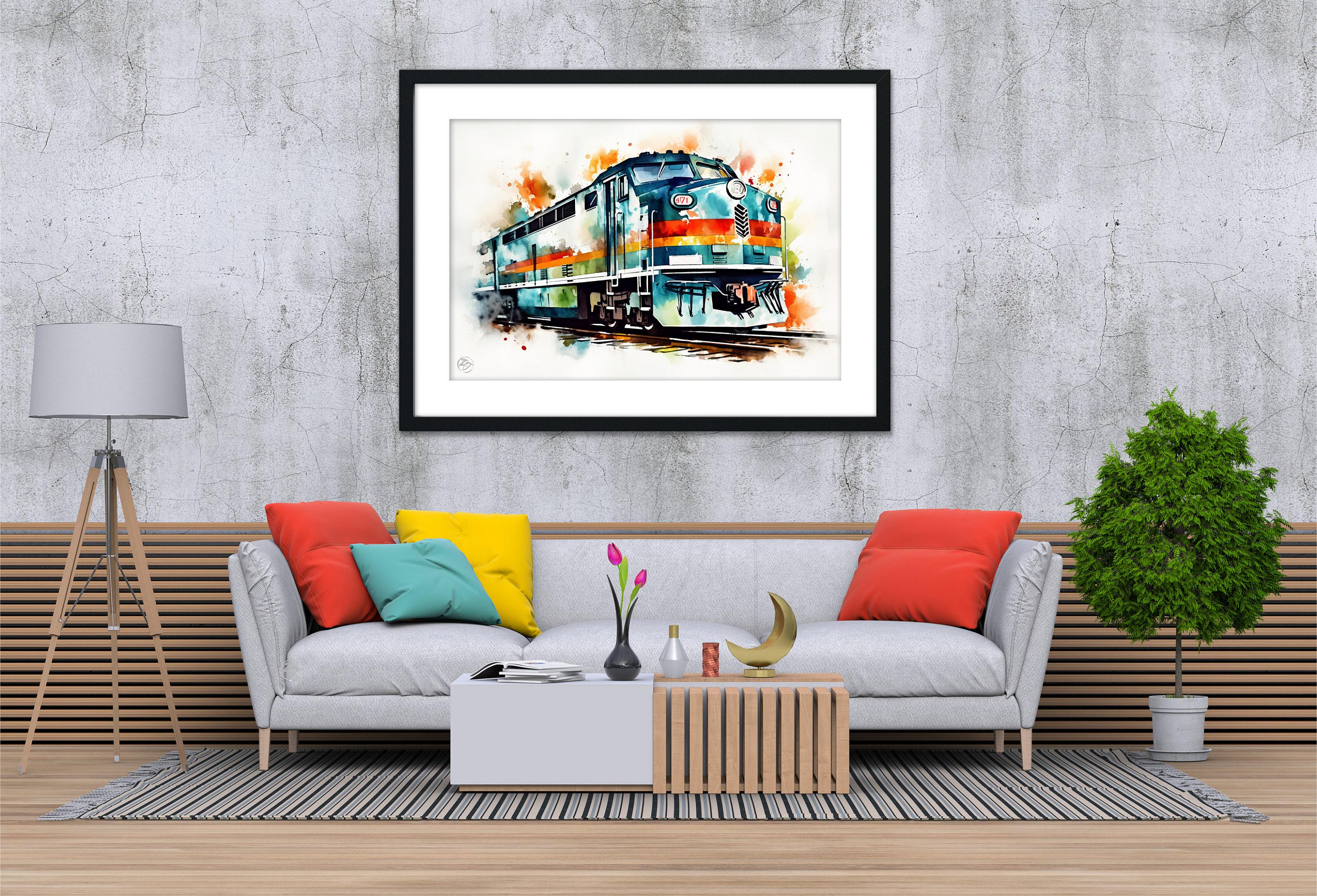 Express of Nostalgia: Watercolor Train Print, Giclee Print on Canvas, Artist Paper, Watercolor Paper, Available in Extra Large Sizes