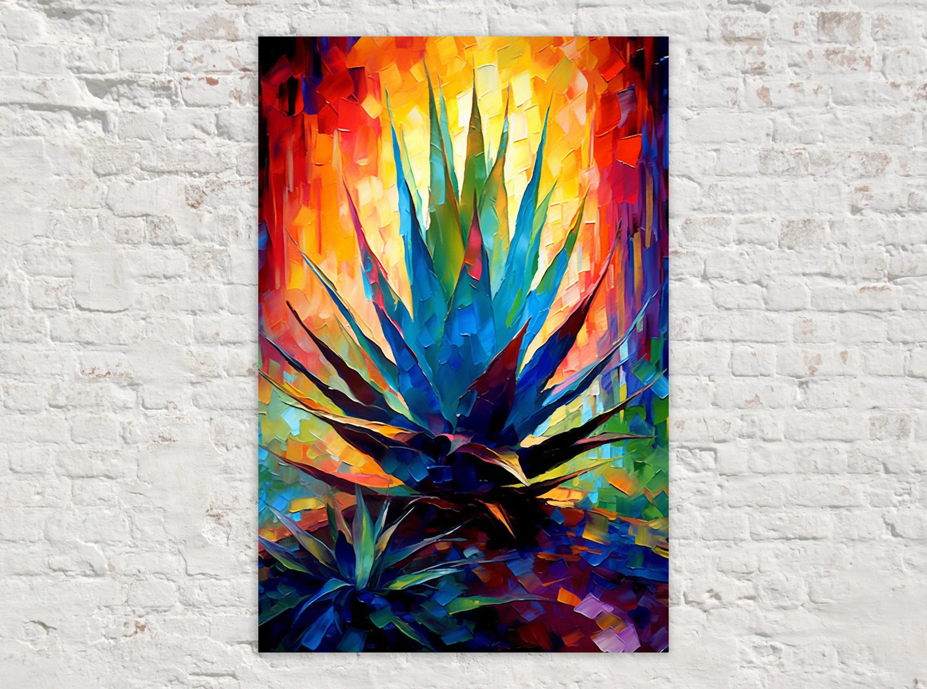 Colorful Agave Plant - Modern Southwest Art on Extra Large Gallery Wrapped Canvas