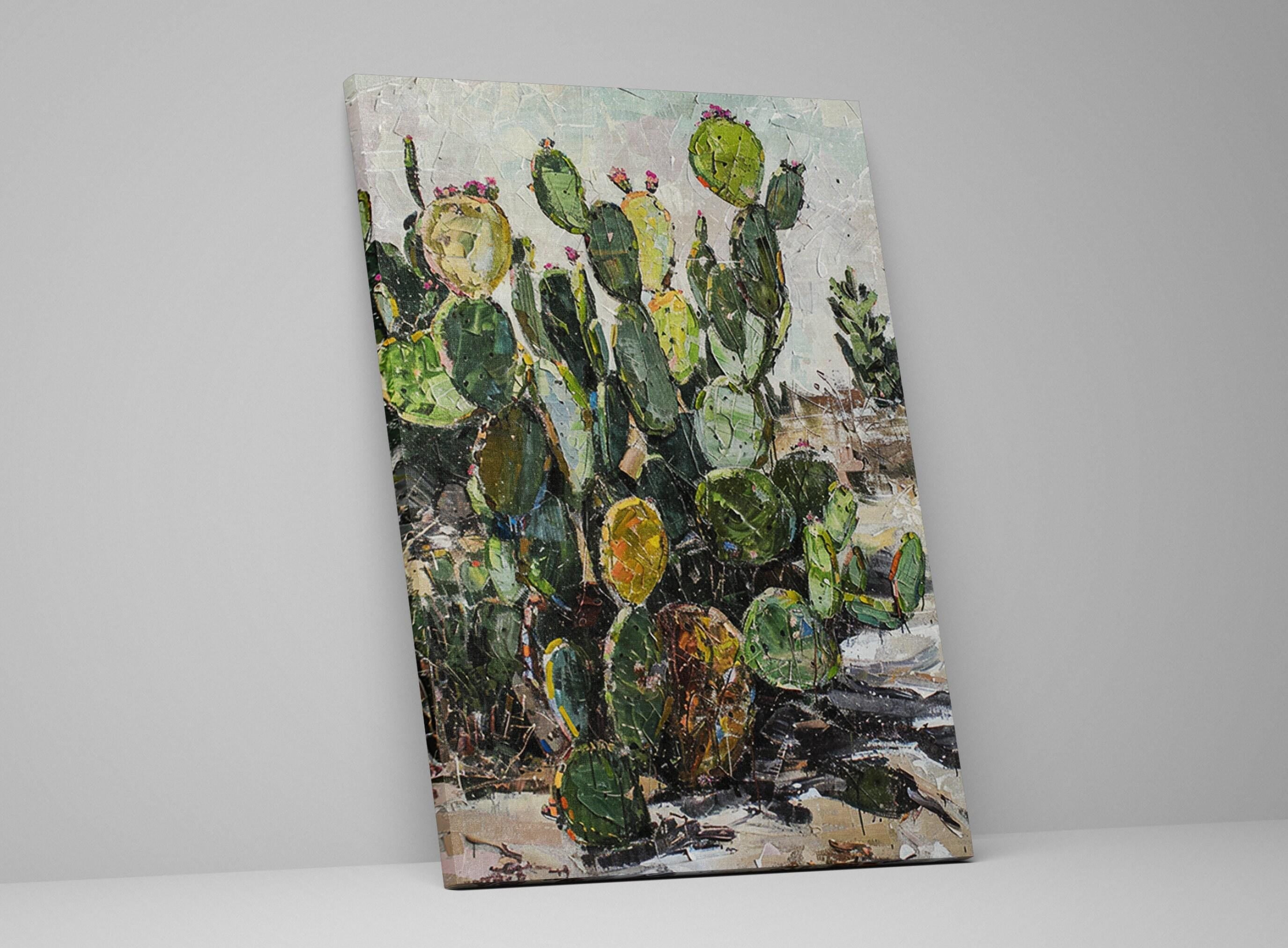 Prickly Pear Cactus Art – Southwest Wall Art | Gallery Wrapped Canvas, Ready to Hang