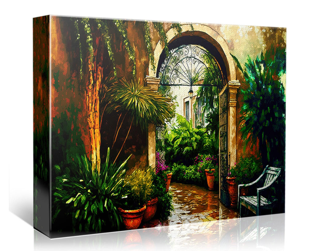 New Orleans Canvas Art – French Quarter Painting With Rainy Day Urban Street Scene