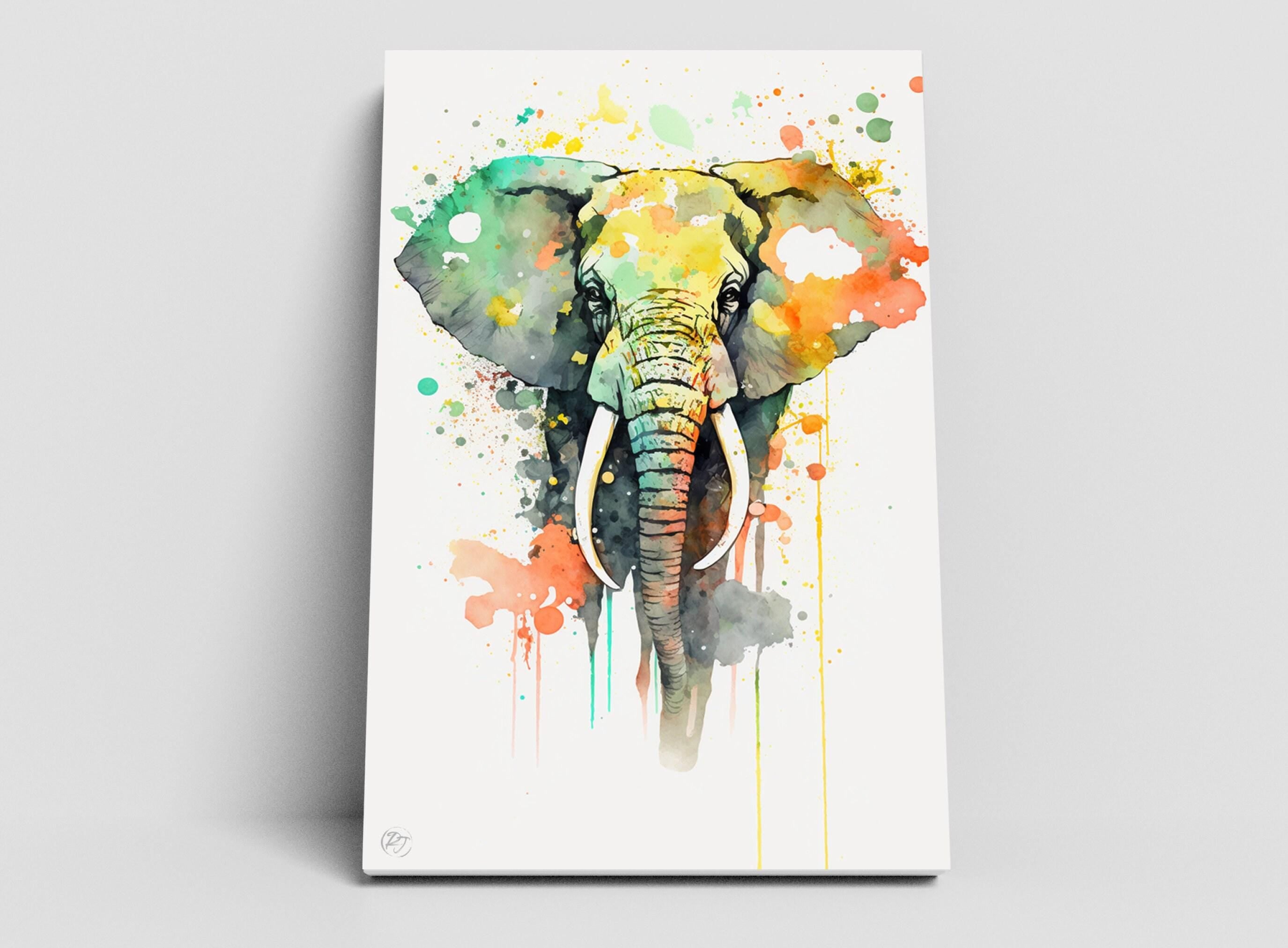 Wildlife Enthusiast's Delight: Elephant Watercolor, Giclee Print on Canvas, Artist Paper, Watercolor Paper, Available in Extra Large Sizes