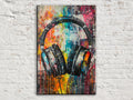 Colorful Headphones Wall Art - Large Canvas Print | Vibrant Music Decor