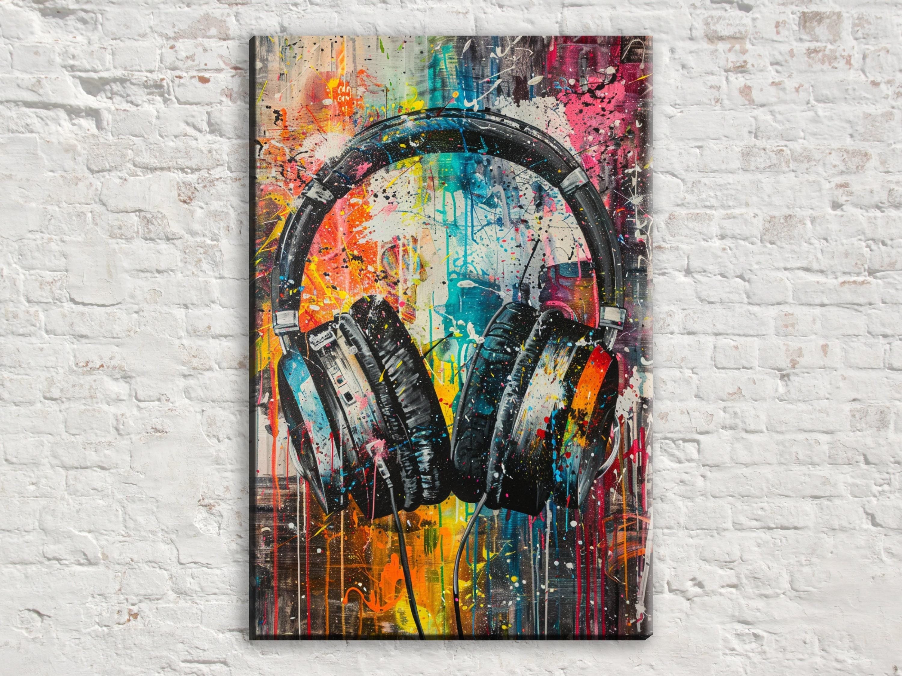 Colorful Headphones Wall Art - Large Canvas Print | Vibrant Music Decor