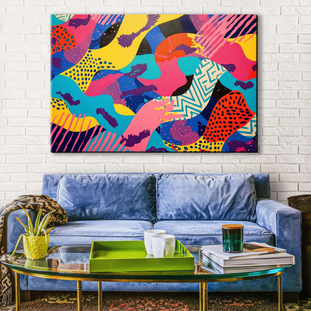 80s Pop Art Canvas – Extra Large Retro Abstract Art on Gallery Wrapped Canvas