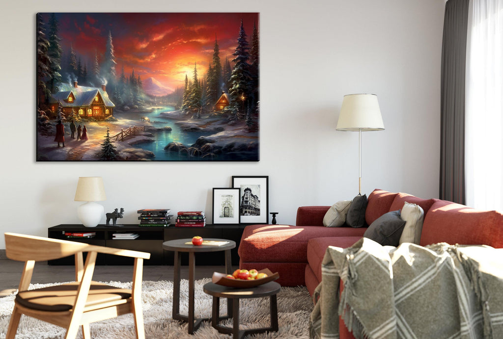 Christmas Canvas Art - Classic Woodland Christmas Scene | Gallery Wrapped Canvas Print