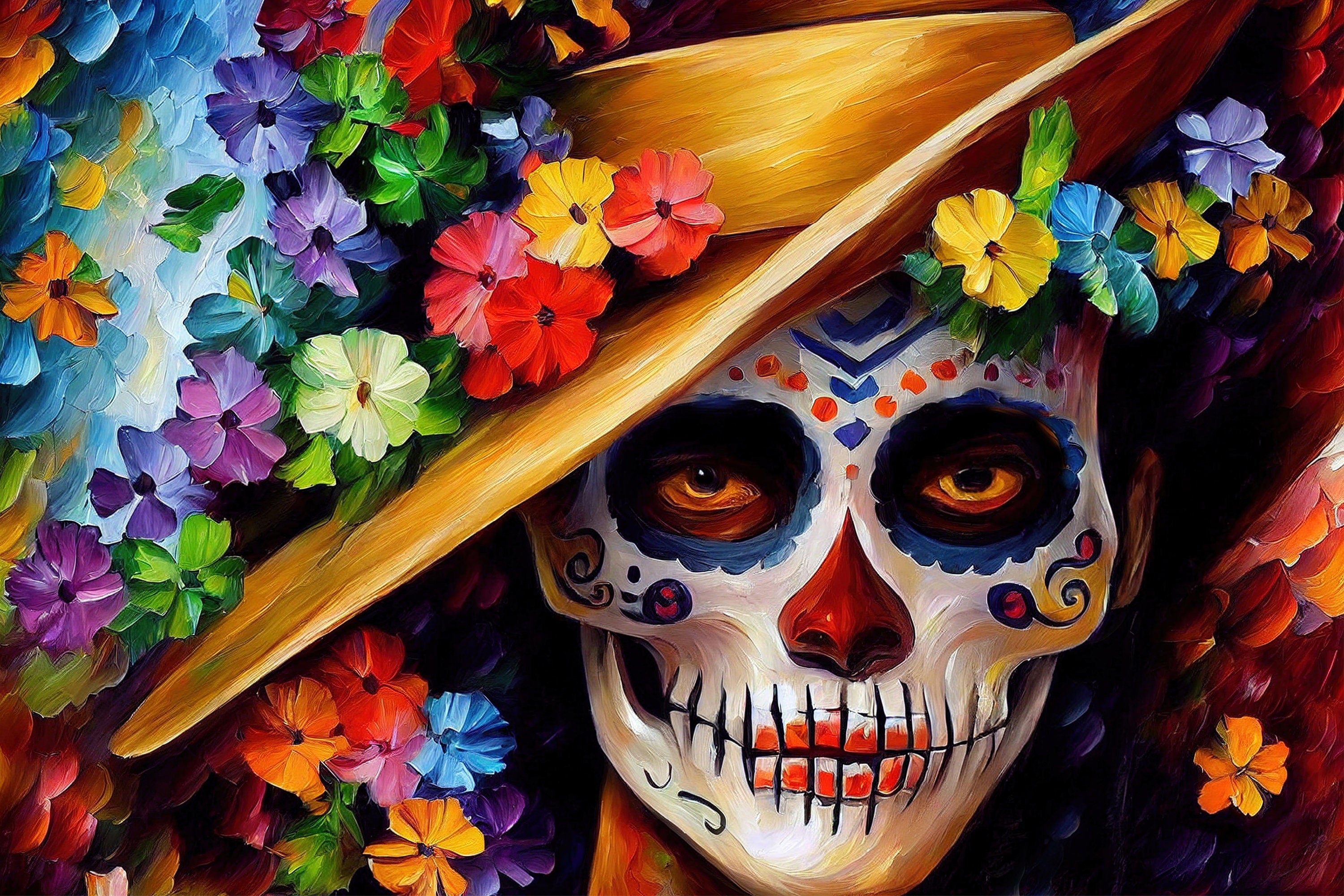 Day of the Dead Canvas – Vibrant Dia de los Muertos Art on Gallery Quality Wooden Frame