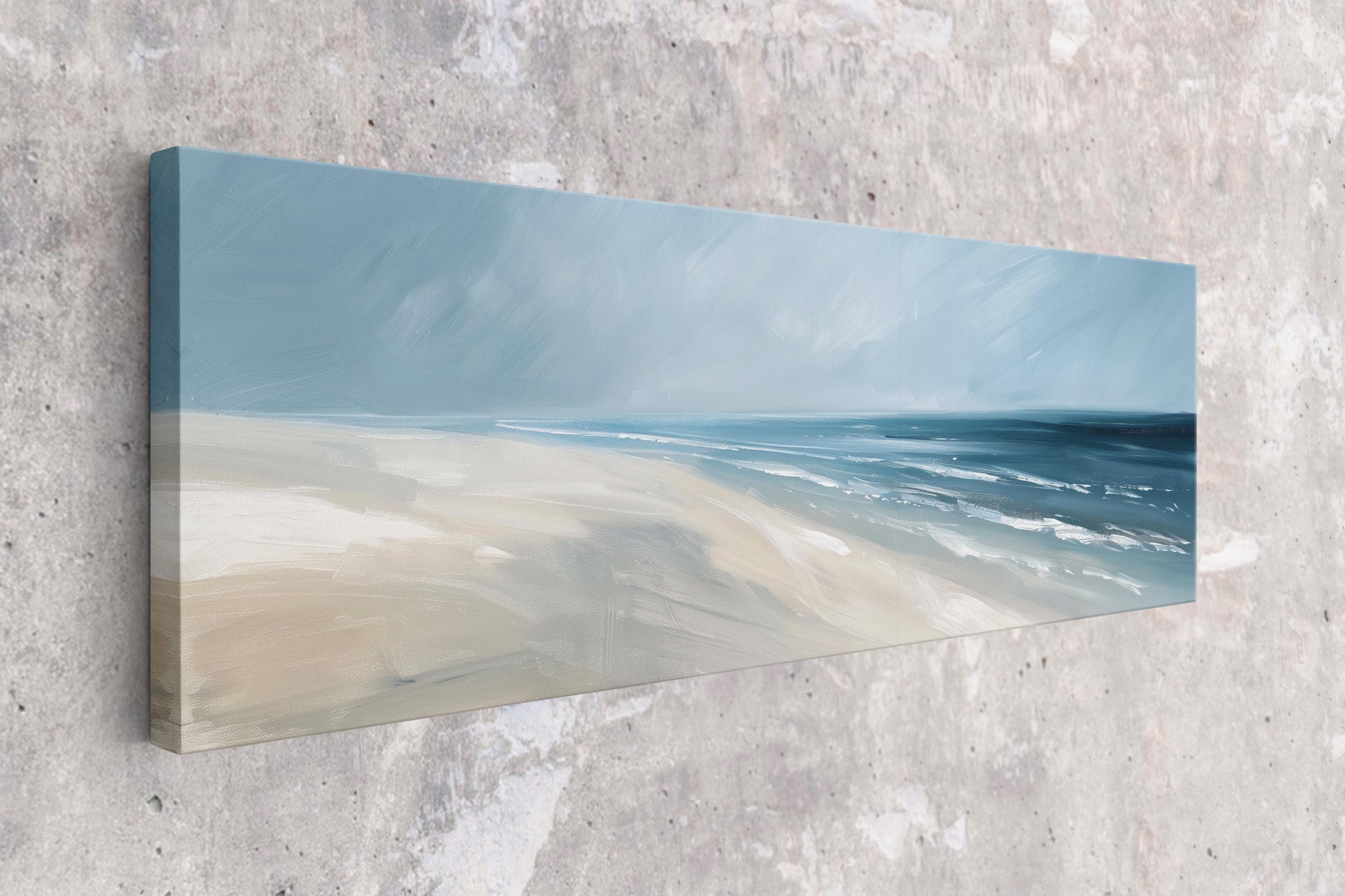 a painting on a wall of a beach