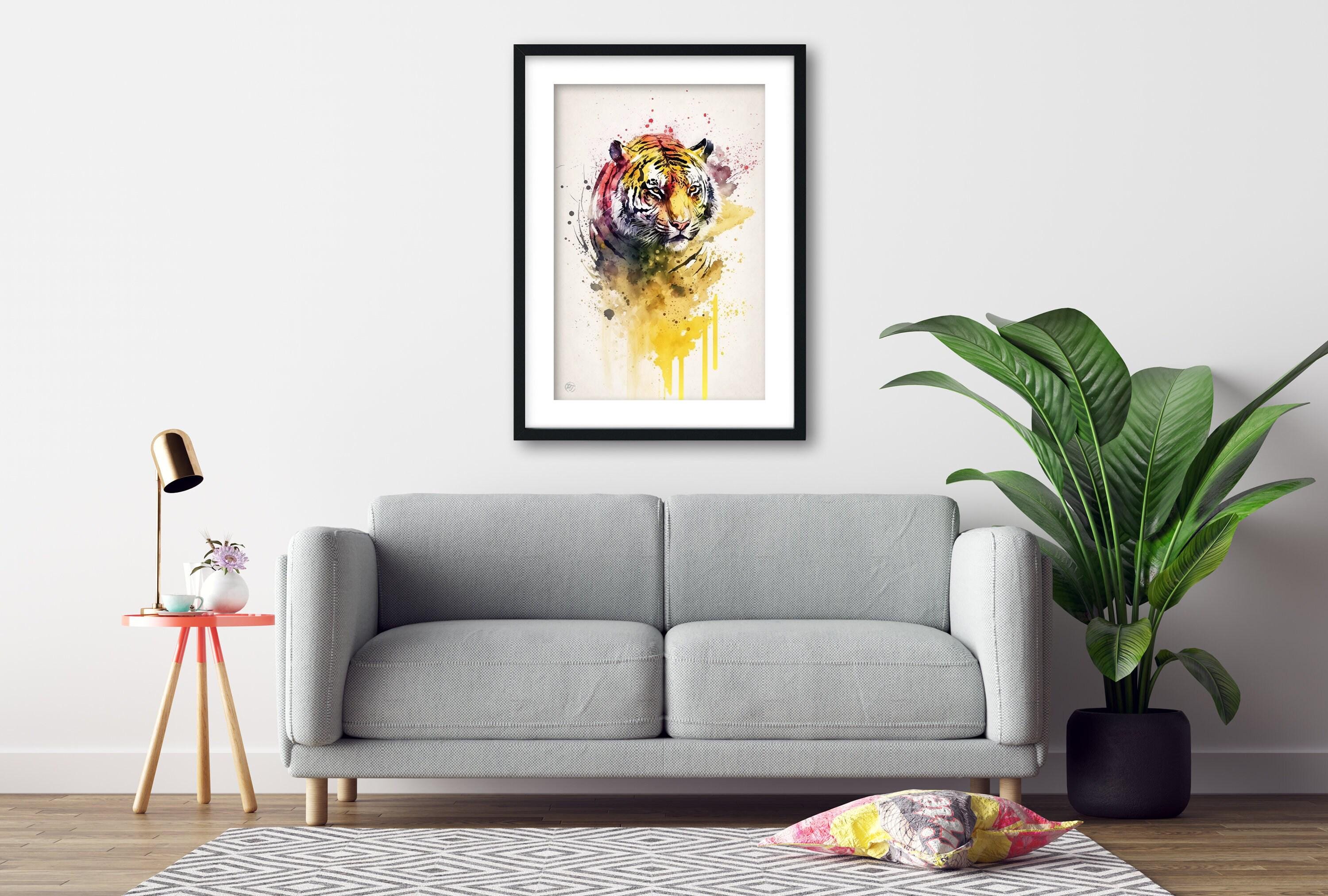 Vibrant Wild Spirit: Tiger Watercolor Wall Art, Giclee Print on Canvas, Artist Paper, Watercolor Paper, Available in Extra Large Sizes