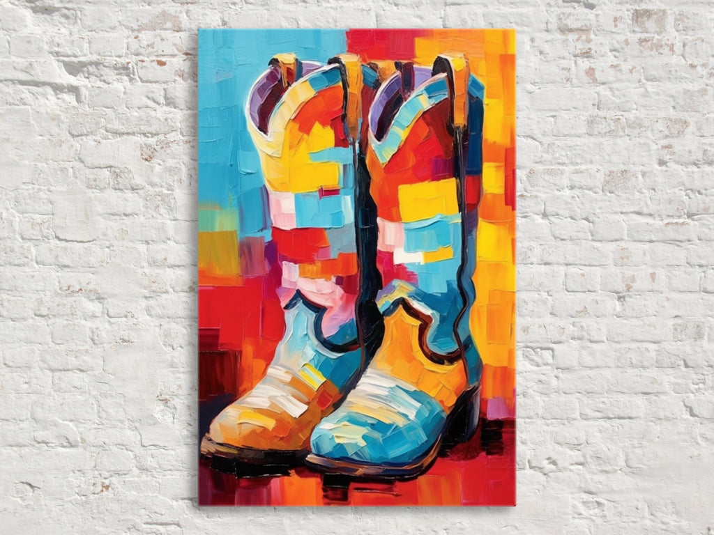 Western Cowboy Boots Canvas – Large Colorful Texas Themed Wall Art Print