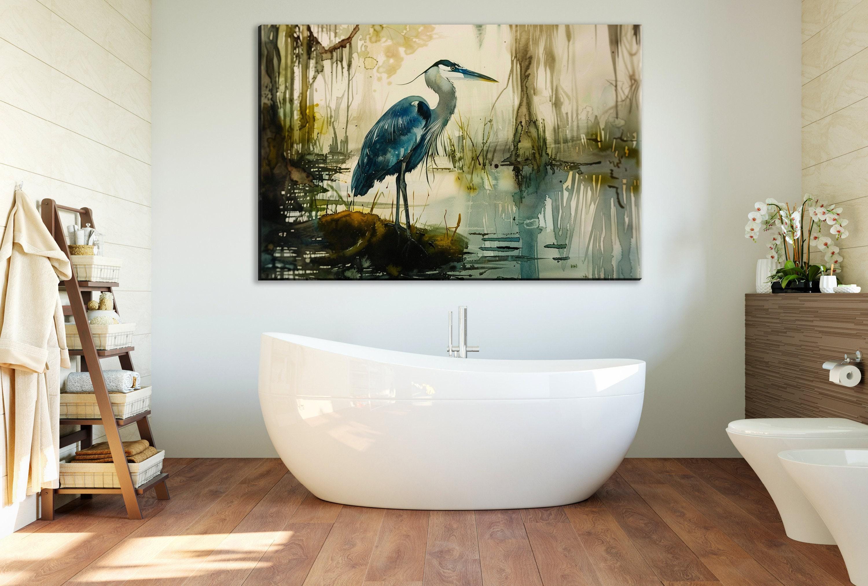 Blue Heron Wall Art – Elegant Alcohol Ink Canvas | Large Gallery Wrapped Print