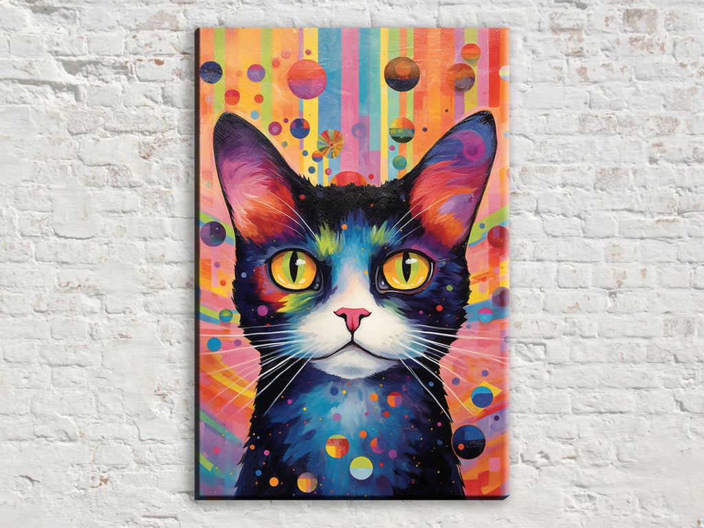 Cat Canvas Wall Art – Large Whimsical Kitten Painting | Colorful Cat Artwork
