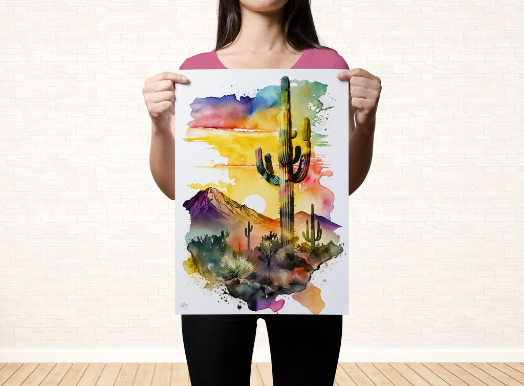 Sunset Over Desert: Watercolor Desert Landscape Print, Giclee Print Canvas, Artist Paper, Watercolor Paper, Available in Extra Large Sizes