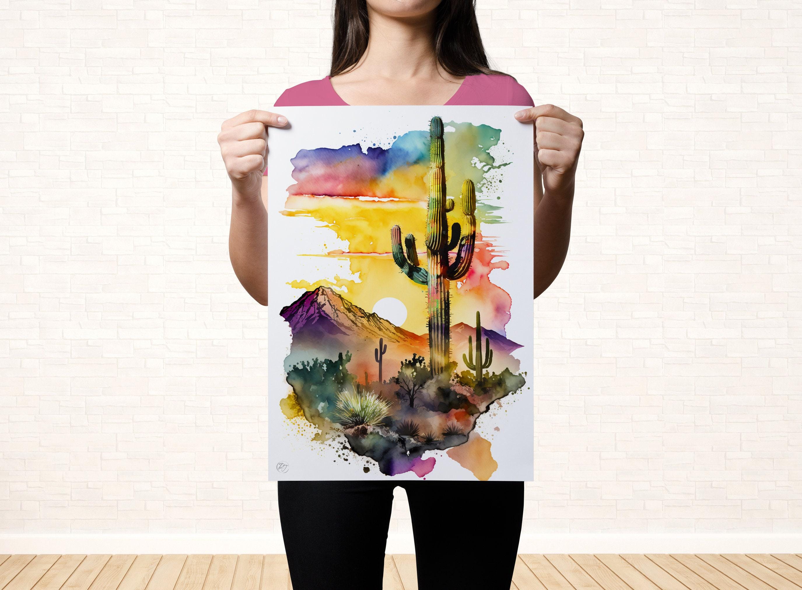 Sunset Over Desert: Watercolor Desert Landscape Print, Giclee Print Canvas, Artist Paper, Watercolor Paper, Available in Extra Large Sizes