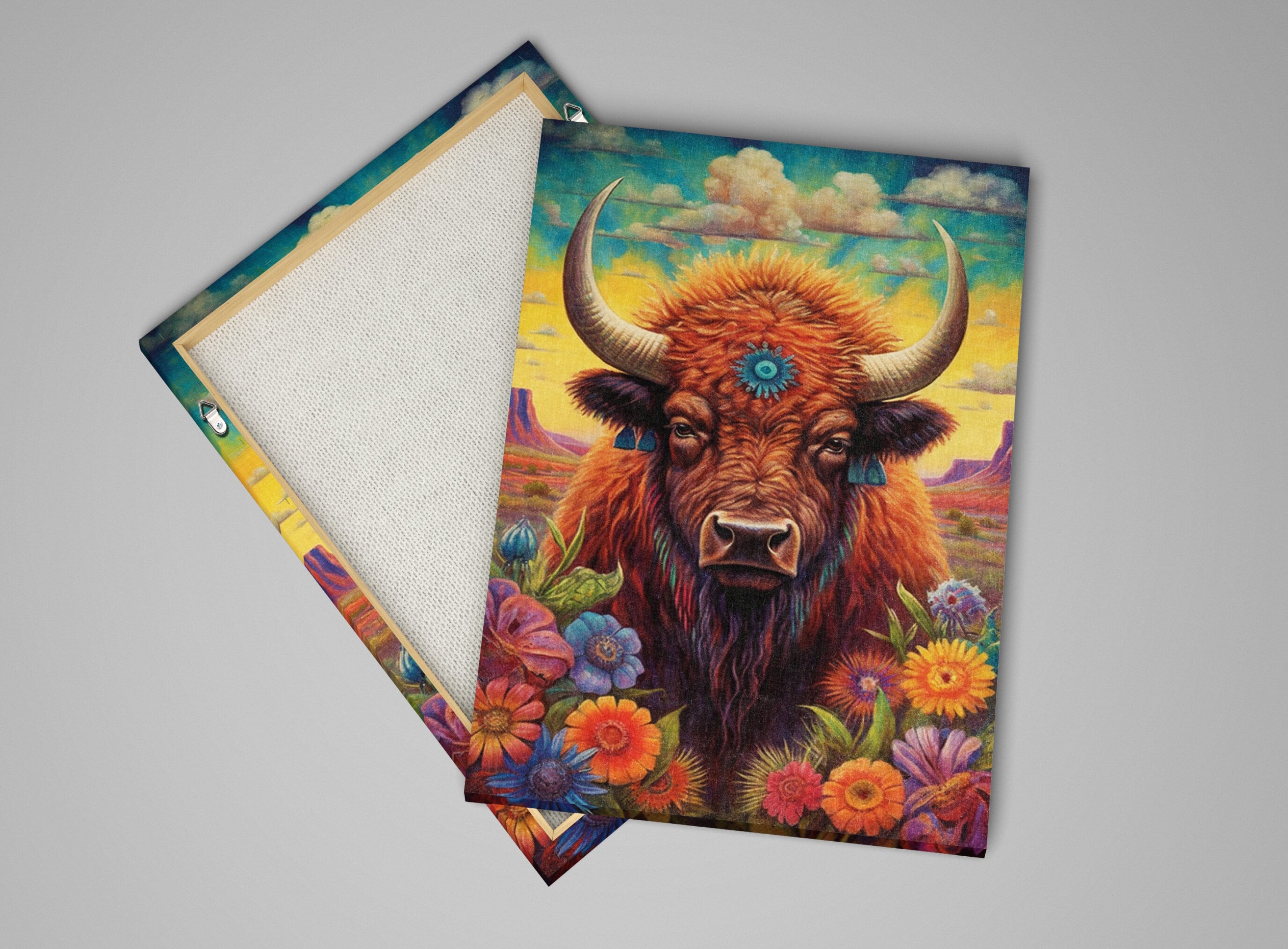 Bison Wall Art - Western Theme Painting | Yellowstone Bison Portrait Canvas Print