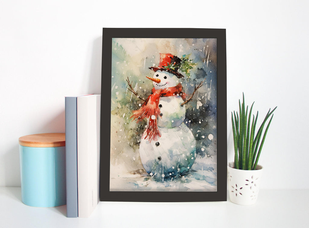 Watercolor Frosty the Snowman - Winter Wonderland Wall Art, Print on Canvas, Artist Paper, Watercolor Paper, Available in Extra Large Sizes