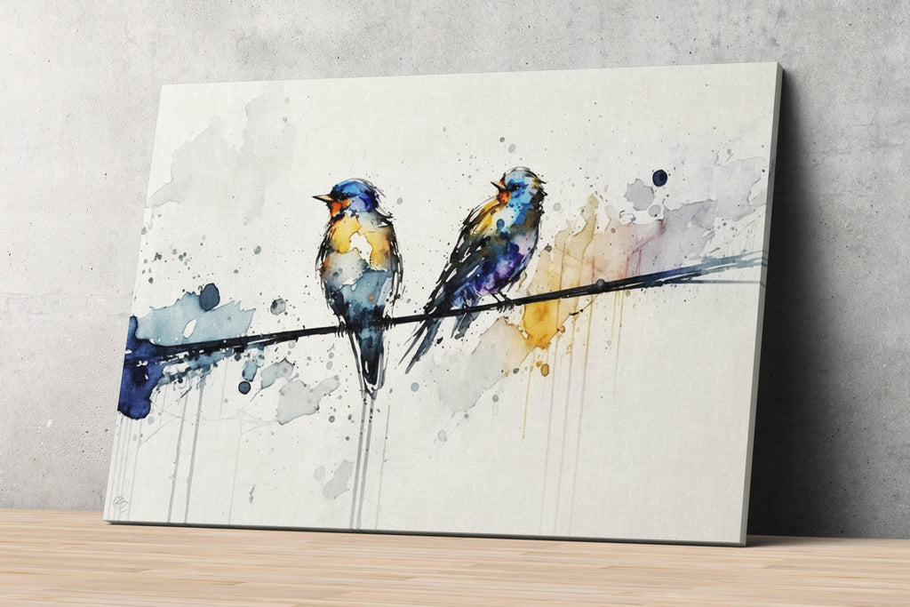 Feathered Gathering: Group of Birds Watercolor, Giclee Canvas Print, Artist Paper, Watercolor Paper, Available in Extra Large Sizes