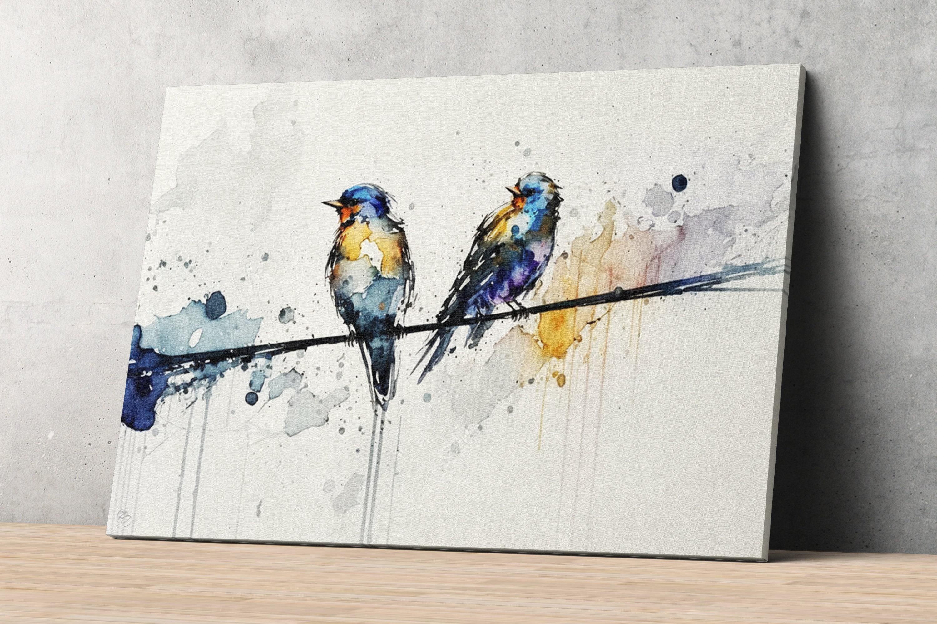 Feathered Gathering: Group of Birds Watercolor, Giclee Canvas Print, Artist Paper, Watercolor Paper, Available in Extra Large Sizes