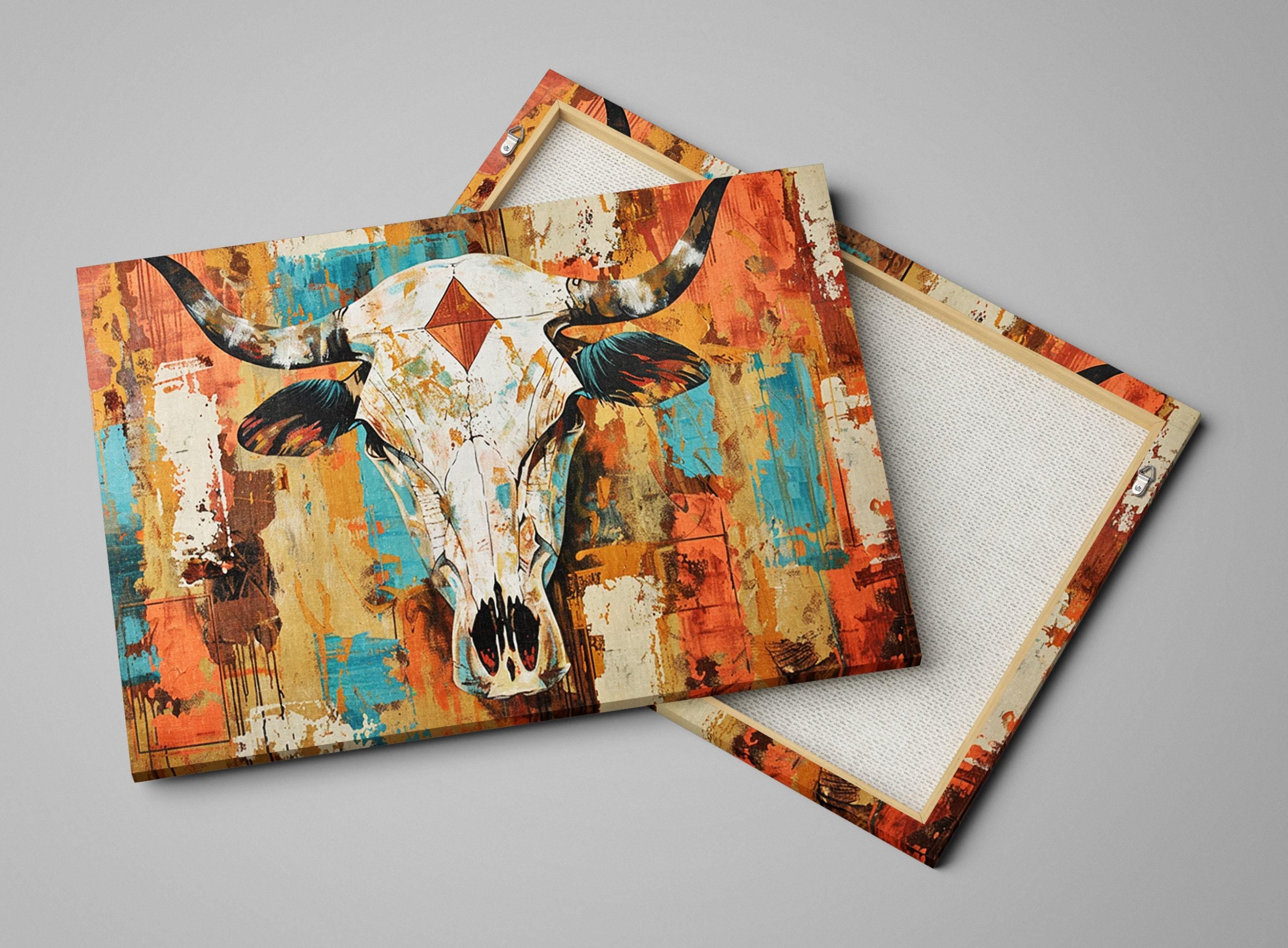 Texas Cow Skull Art | Rustic Wall Art on Gallery Wrapped Canvas - Large Print