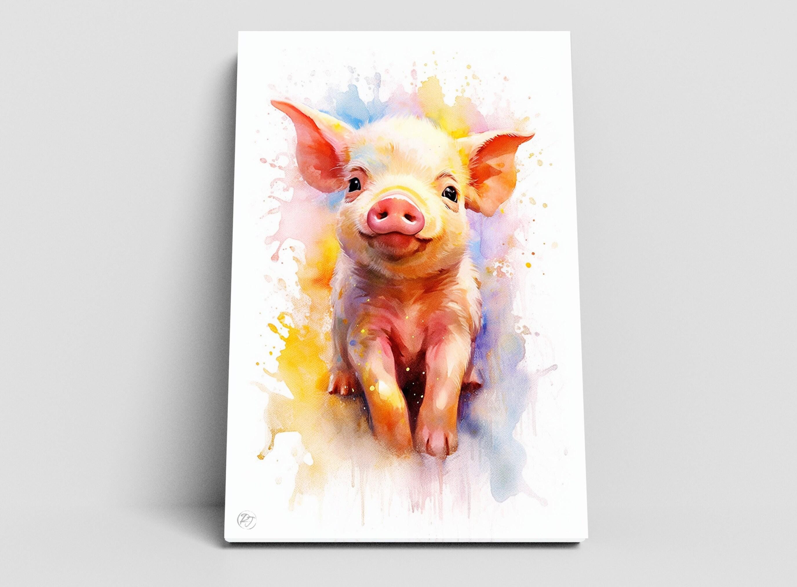 Sweet Baby Piglet Watercolor Painting for Kids Room, Giclee Print on Canvas, Artist Paper, Watercolor Paper, Available in Extra Large Sizes