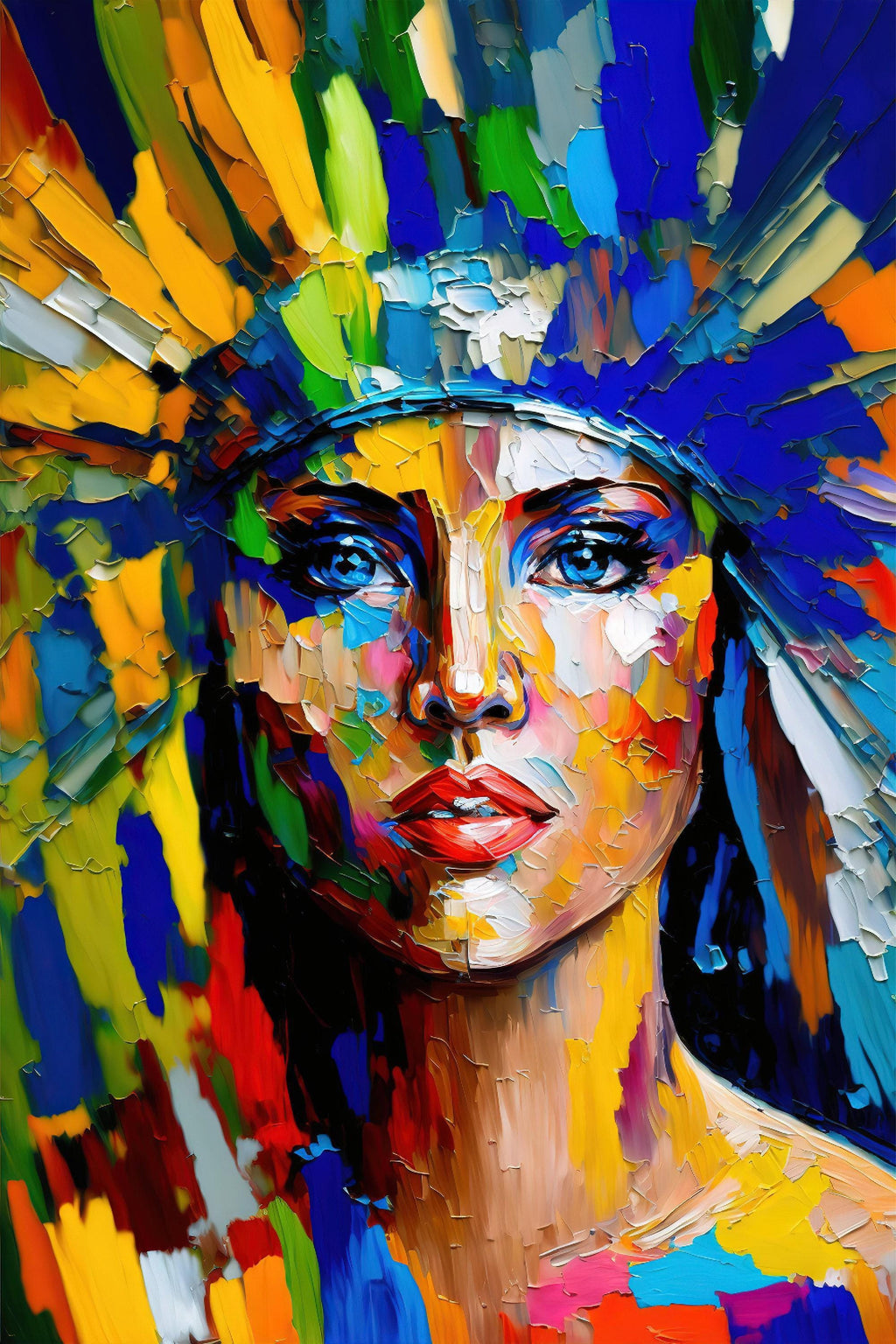 Native American Art Print – Tribal Woman Canvas with Vibrant Colorful Wall Decor