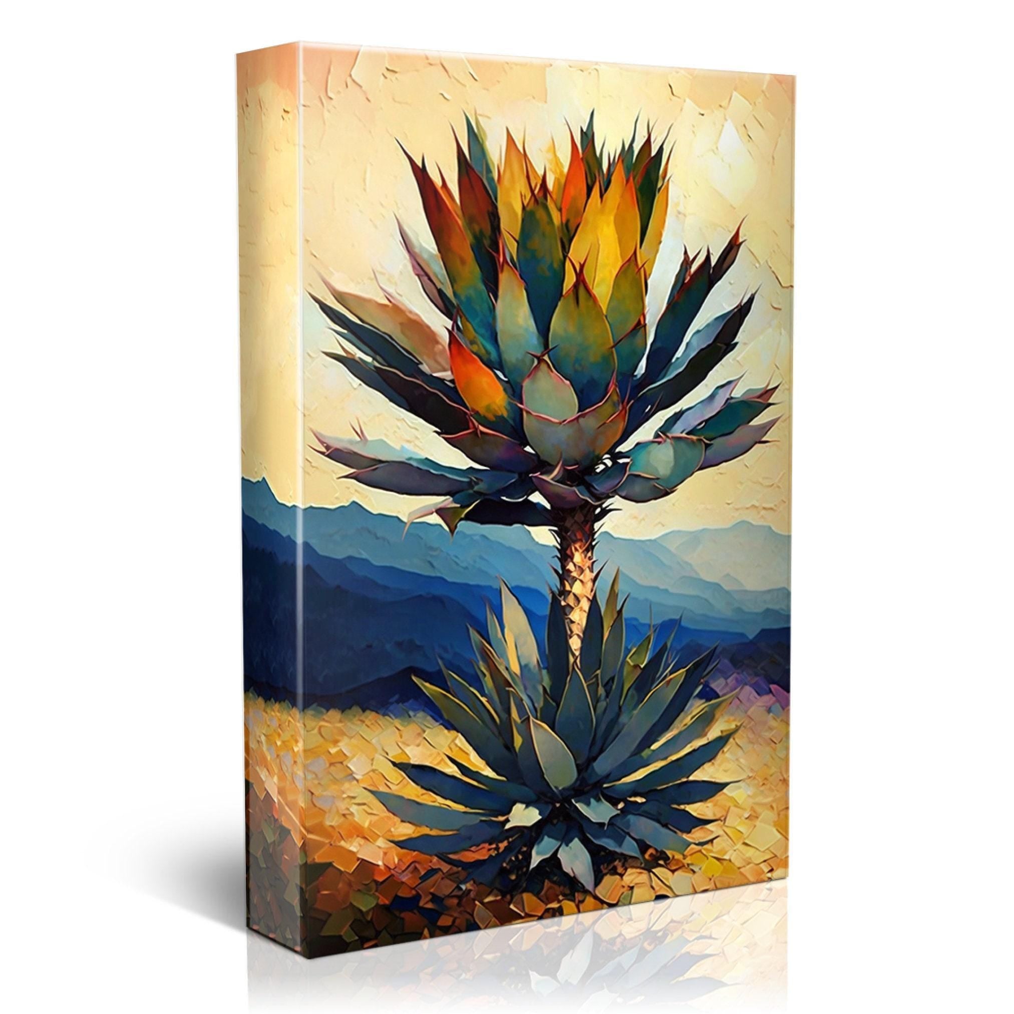 Desert Landscape Canvas – Southwest Wall Art | Vibrant Agave Cactus Decor, Ready to Hang