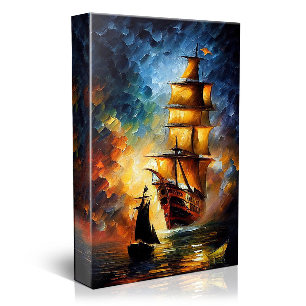 Pirate Ship Canvas Art – High Quality Oil Painting Print on Wooden Frame
