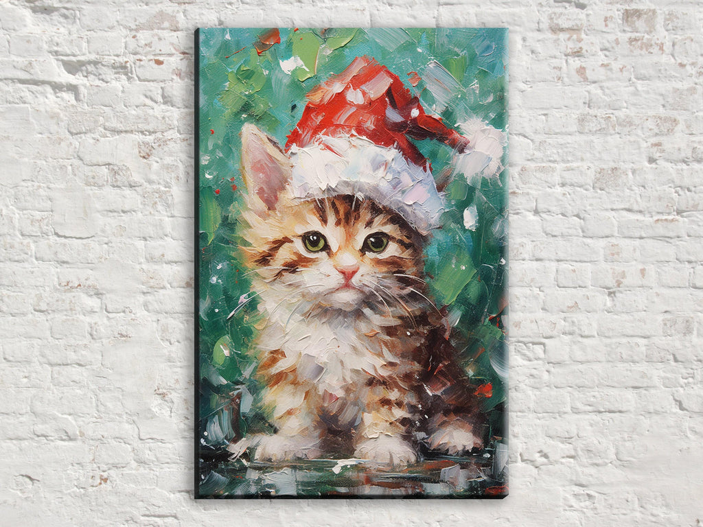 Christmas Cat Canvas - Cute Christmas Kitten Art on Gallery Wrapped Canvas Print