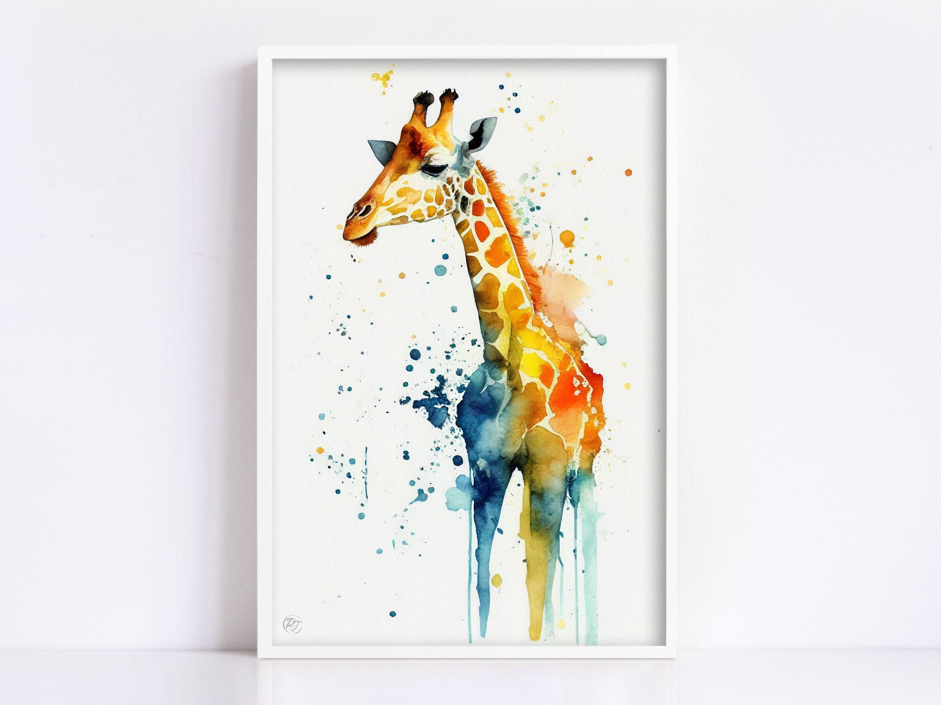 Wildlife Majesty: Giraffe Watercolor Painting, Giclee Print on Canvas, Artist Paper, Watercolor Paper, Available in Extra Large Sizes
