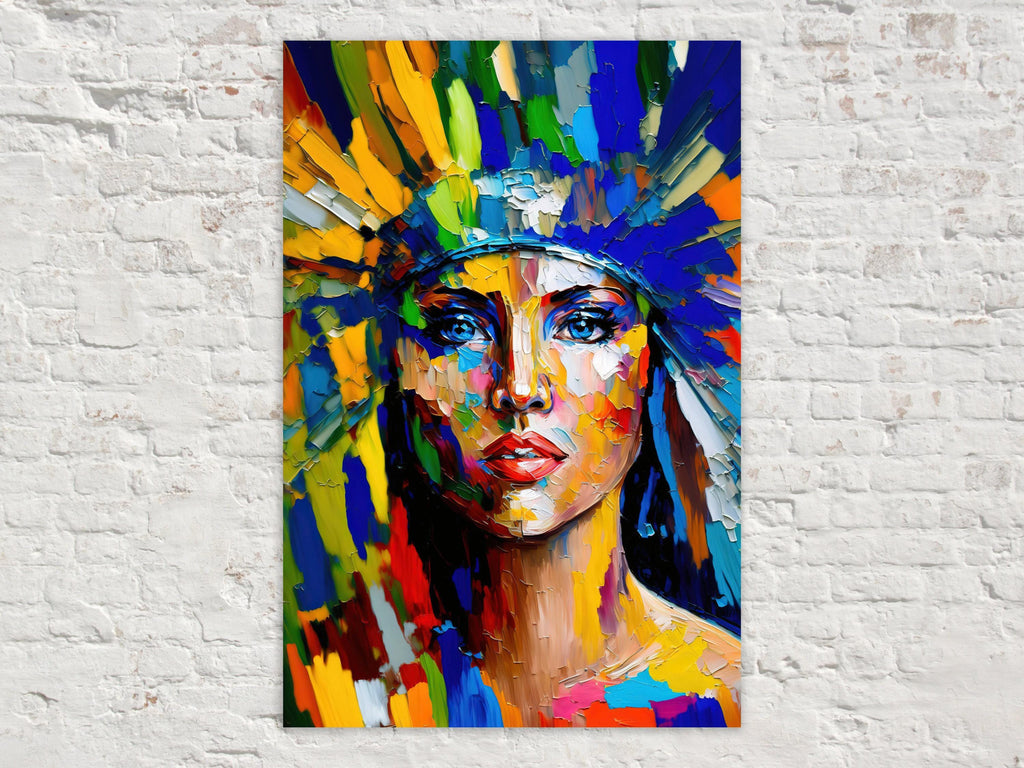 Native American Art Print – Tribal Woman Canvas with Vibrant Colorful Wall Decor