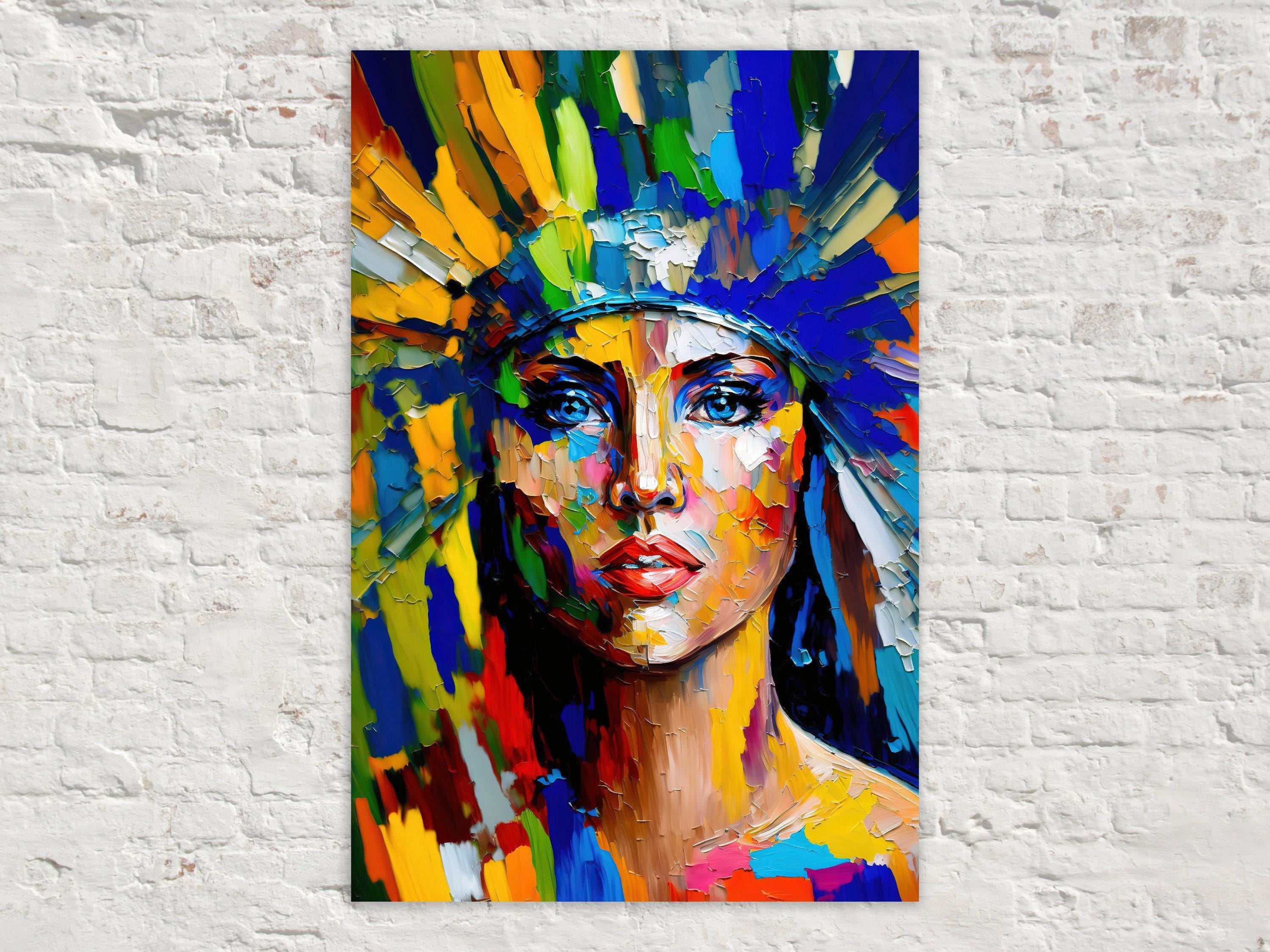 Native American Art Print – Tribal Woman Canvas with Vibrant Colorful Wall Decor