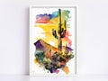 Sunset Over Desert: Watercolor Desert Landscape Print, Giclee Print Canvas, Artist Paper, Watercolor Paper, Available in Extra Large Sizes