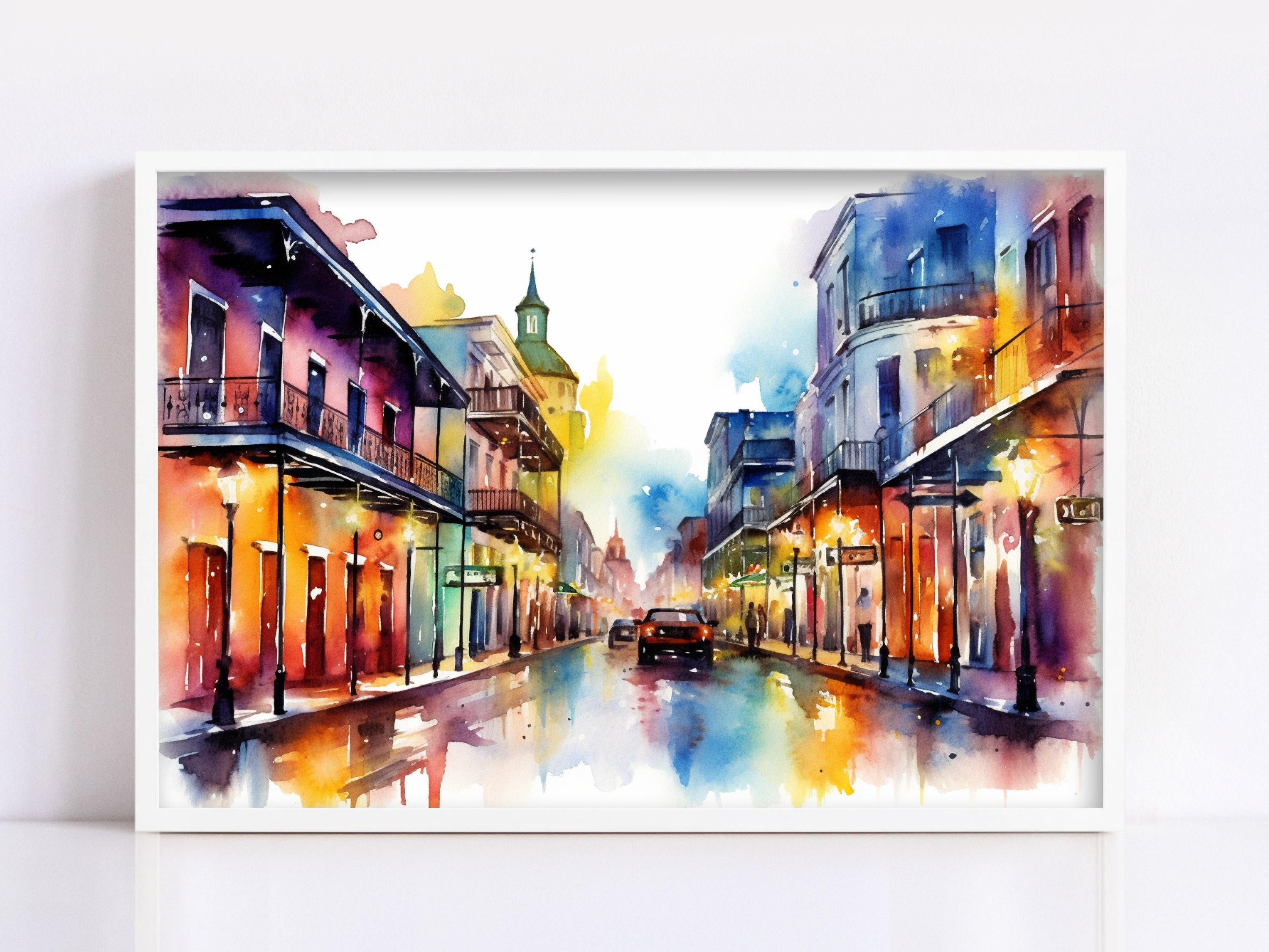 French Quarter Elegance - New Orleans Watercolor Art, Giclee Print on Canvas, Artist Paper, Watercolor Paper, Available in Extra Large Sizes