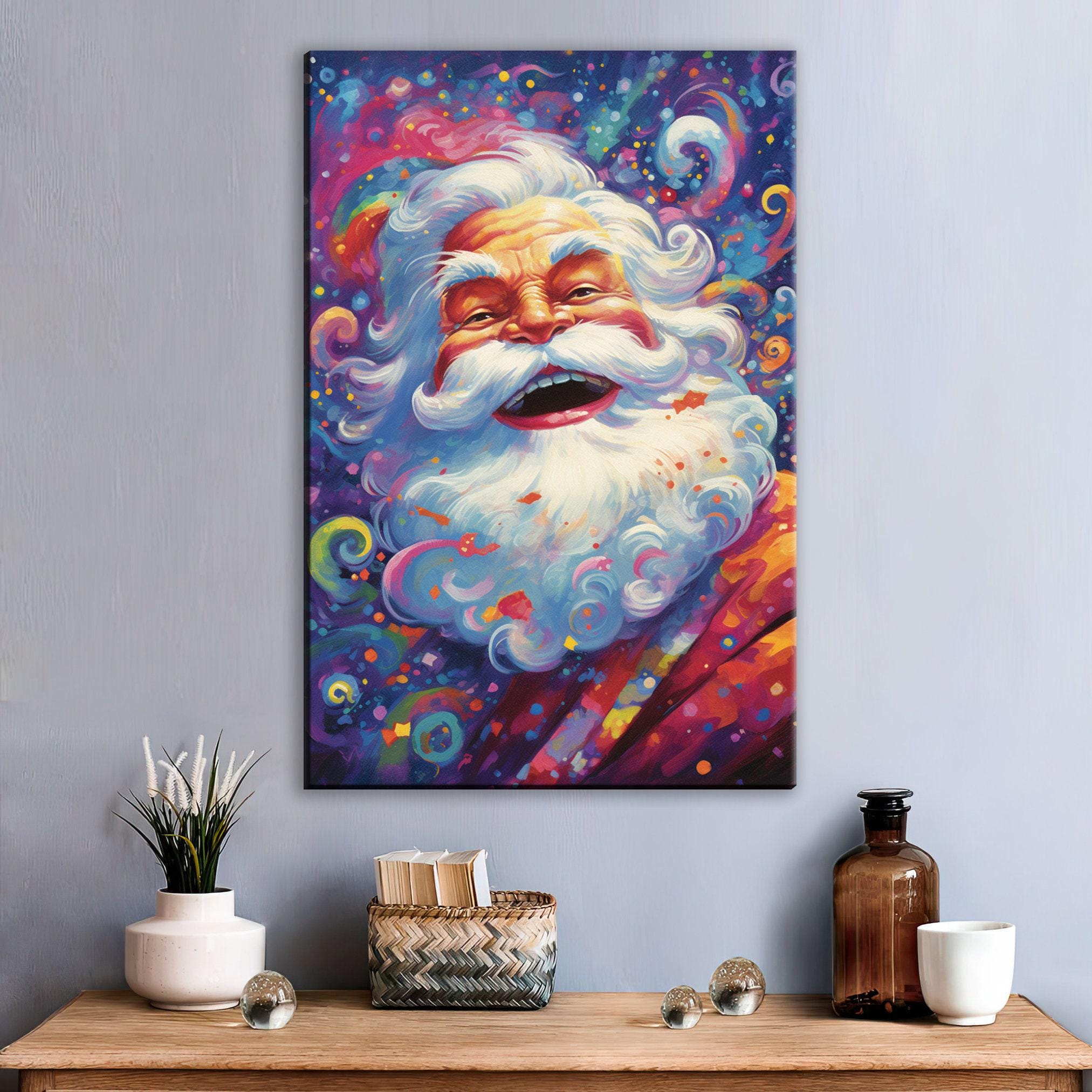 Santa Claus Canvas Art – Playful Christmas Wall Art, Giclee Print on Gallery Wrapped Canvas
