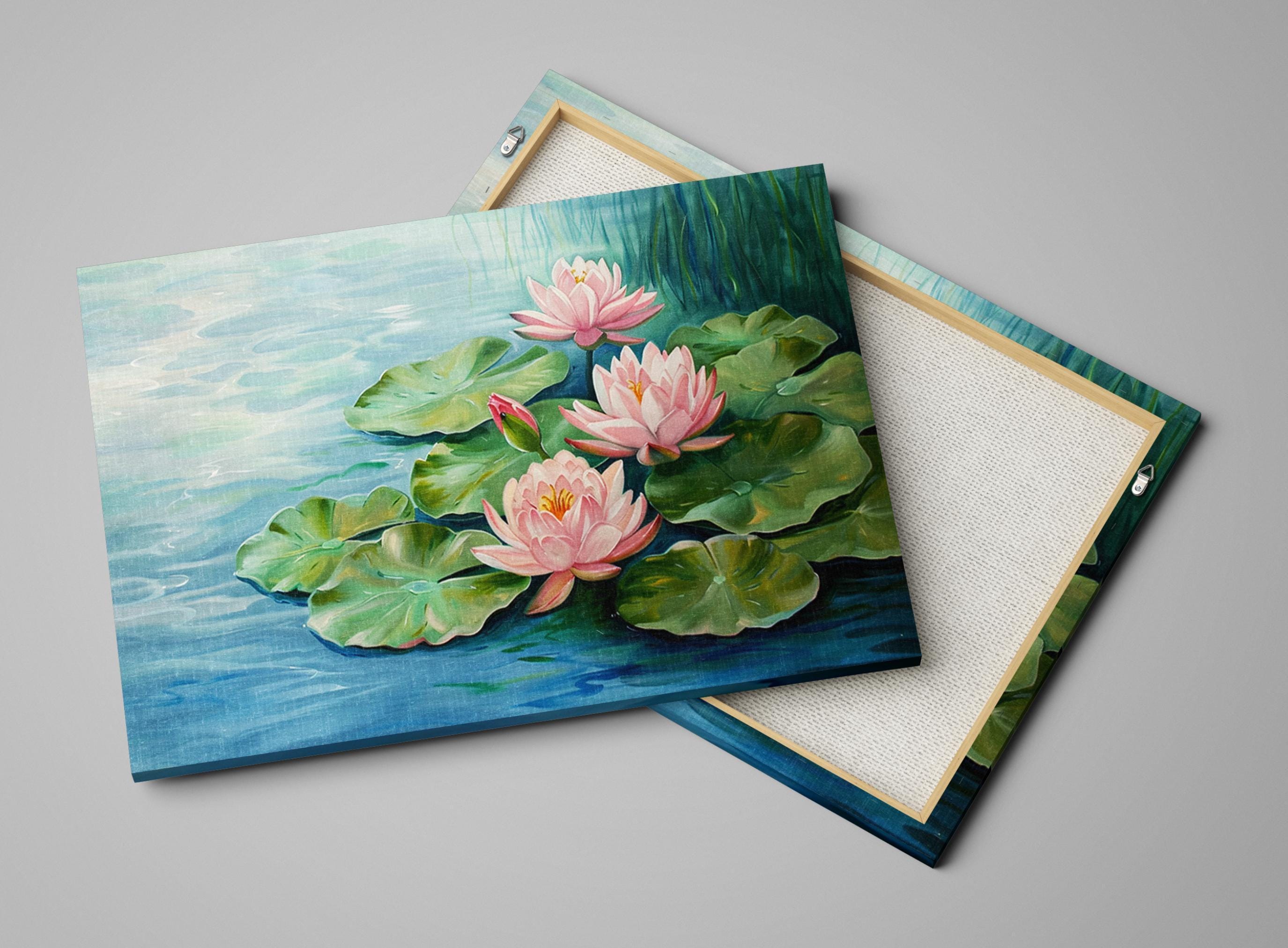 Pastel Water Lilies Art – Oversized Giclée Print Canvas | Ready to Hang Wall Decor
