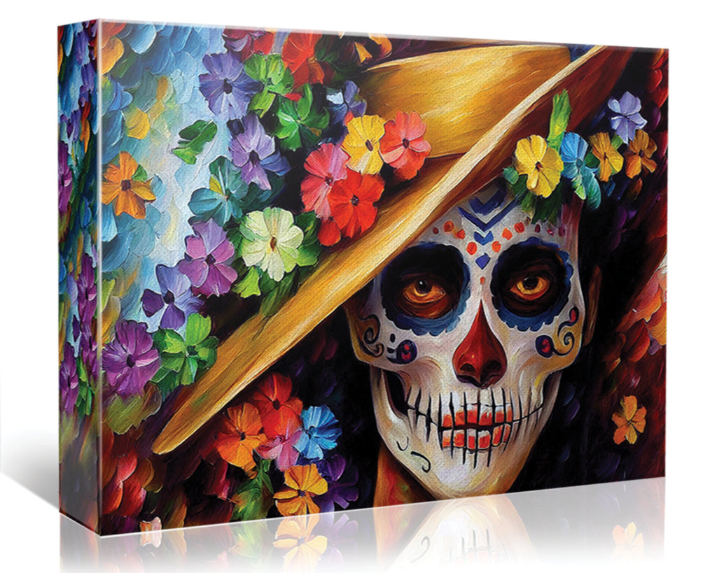 Day of the Dead Canvas – Vibrant Dia de los Muertos Art on Gallery Quality Wooden Frame