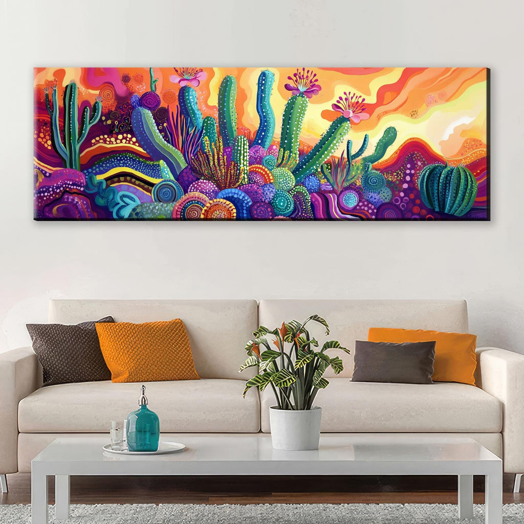Saguaro Cactus Canvas Panoramic Wall Art – Large Framed Gallery Wrapped Print