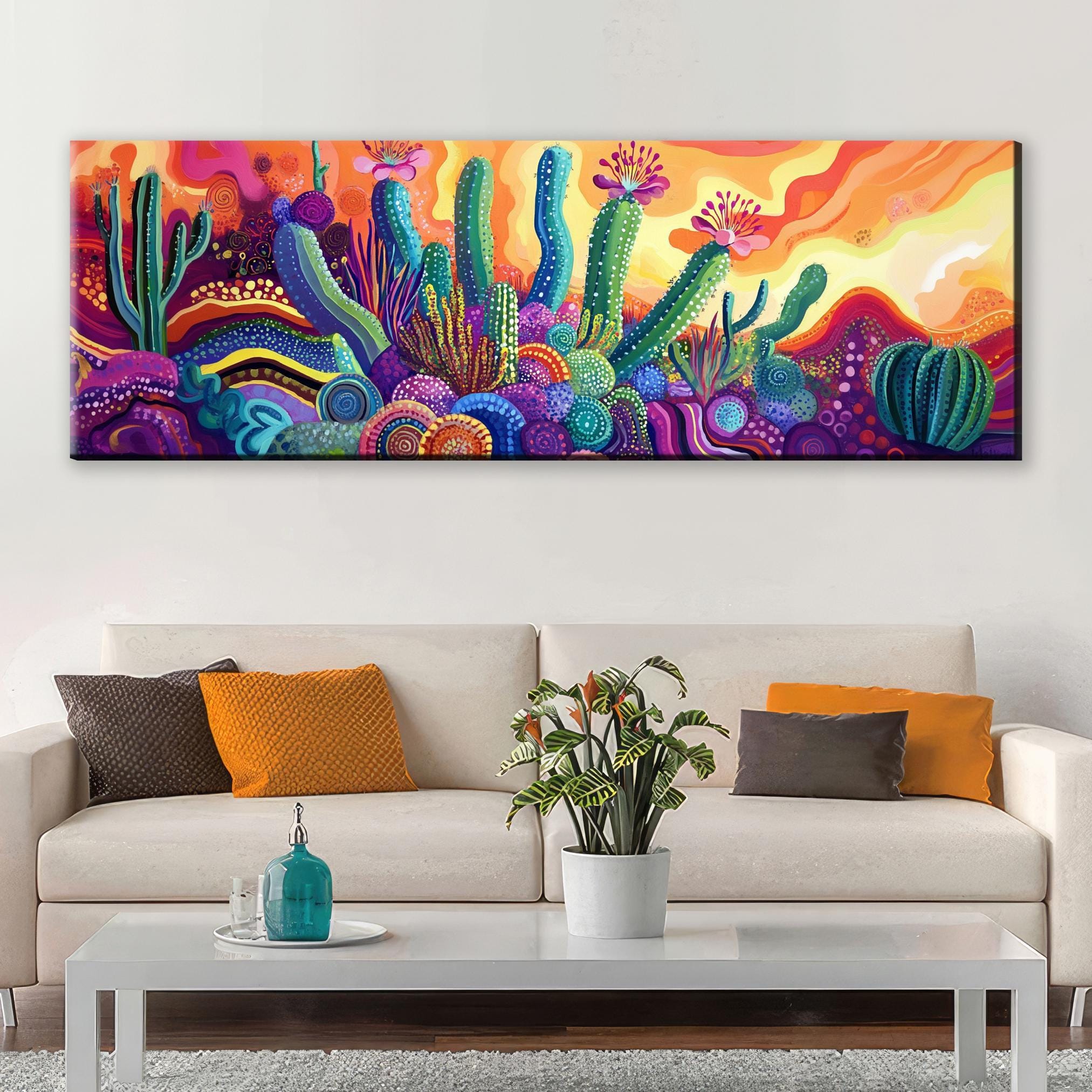 Saguaro Cactus Canvas Panoramic Wall Art – Large Framed Gallery Wrapped Print