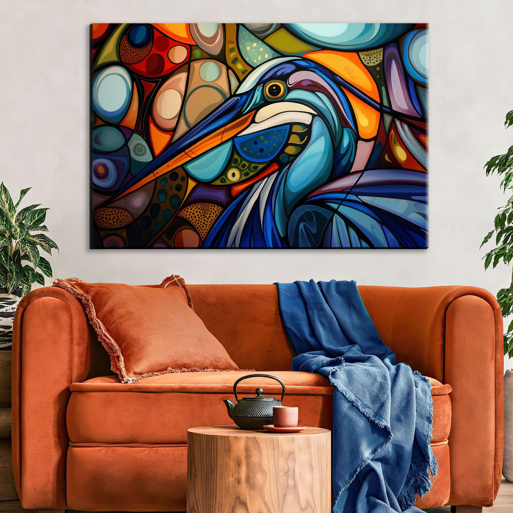Blue Heron Wall Art – Abstract Blue Heron Print on Large Gallery Wrapped Canvas