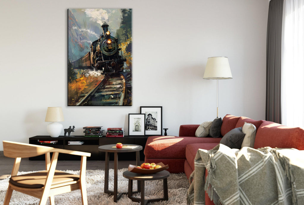 Steam Locomotive Artwork – Vintage Steam Engine on Gallery Wrapped Canvas, Ready to Hang
